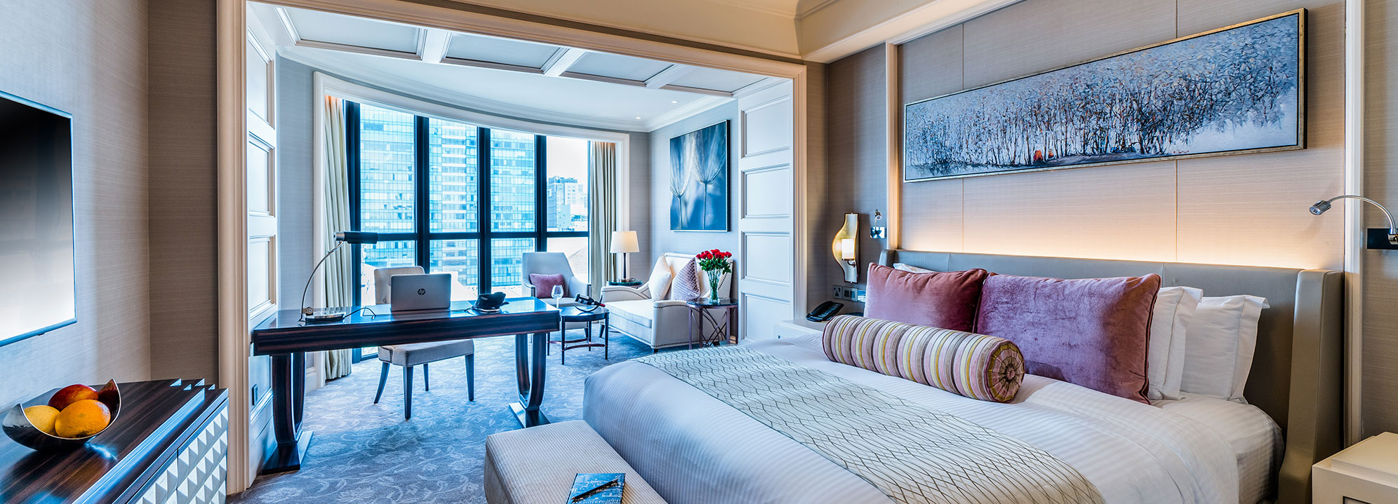 A luxury double bed suite at Caravelle 5 Star Hotel Saigon, Vietnam