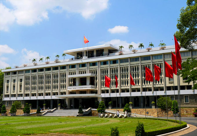 Outside of the Reunification palace in Saigon